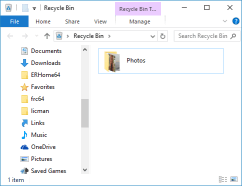 Recycle Bin with the deleted folder