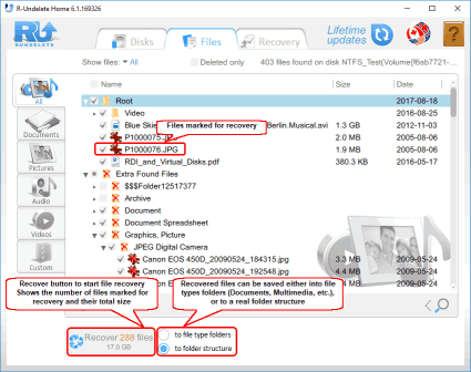 Files marked for recovery