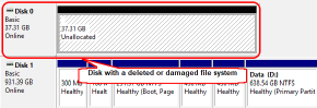 Disk with a damaged, deleted, or unsupported file system in Windows Disk Manager