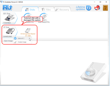 Disk with a damaged file system in R-Undelete