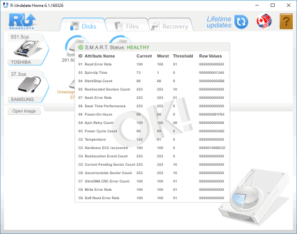 S.M.A.R.T. attributes for the disk with a damaged file system