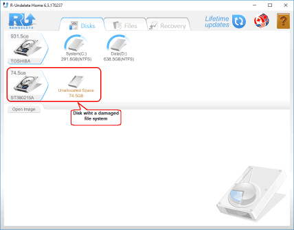 R-Undelete: Disk with a damaged file system