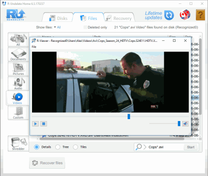 R-Undelete: File preview for a video file
