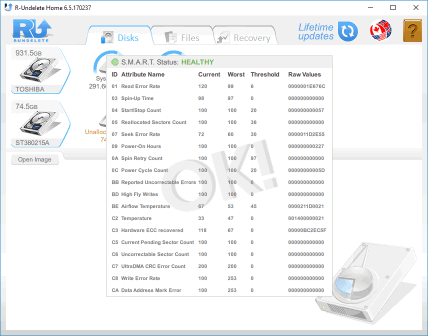 S.M.A.R.T. attributes for the disk with a damaged file system