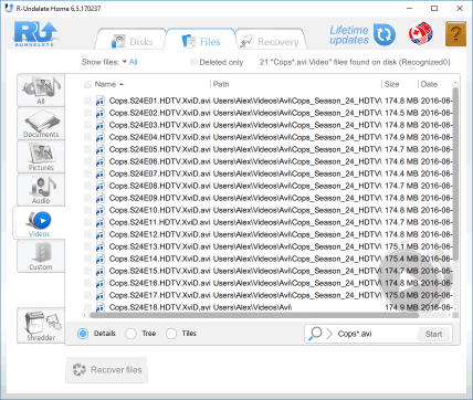 R-Undelete: cerca file specifici