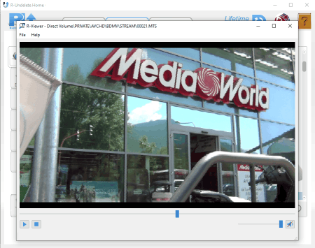 R-Undelete의 파일 뷰어로 재생되는 비디오 스트림