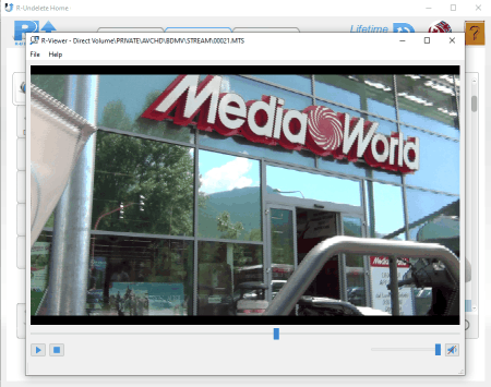 A video stream played by R-Undelete's file viewer