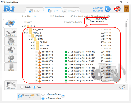 Il file system precedente rilevato