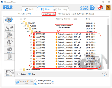 Clips vidéo supprimés