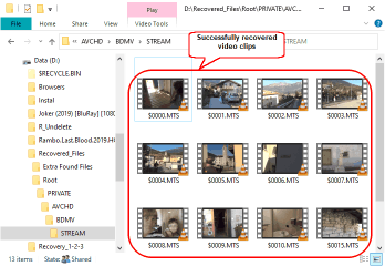 Recovered video clips