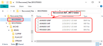 복구된 AVF_INFO 폴더와 파일
