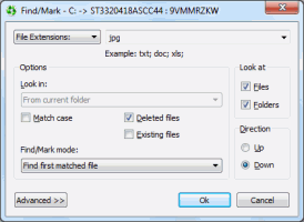 Wiederherstellung unabsichtlich gelöschter Dateien: Dialogfeld Finden/Markieren