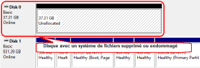 Disque avec un système de fichiers endommagé, supprimé ou non pris en charge dans le Gestionnaire de disques de Windows