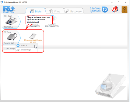 Disque avec un système de fichiers endommagé dans R-Undelete