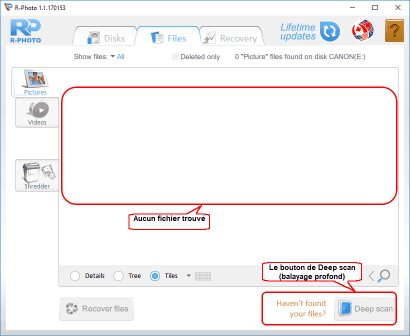 Recouvrement de photos: Aucun fichier trouvé