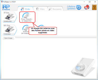 Photo and Video Files Recovery: Disks panel