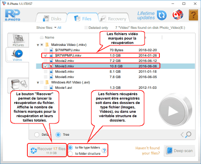 Photo and Video Files Recovery: Video files marked for recovery