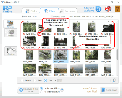 Photo and Video Files Recovery: files deleted without Recycle Bin