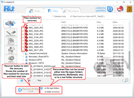 File contrassegnati per il ripristino