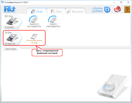 Восстановление файлов с неработающего компьютера: Диск с поврежденной файловой системой в R-Undelete'е