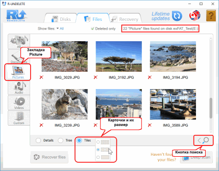 Как вернуть утраченные файлы: Закладка Pictures